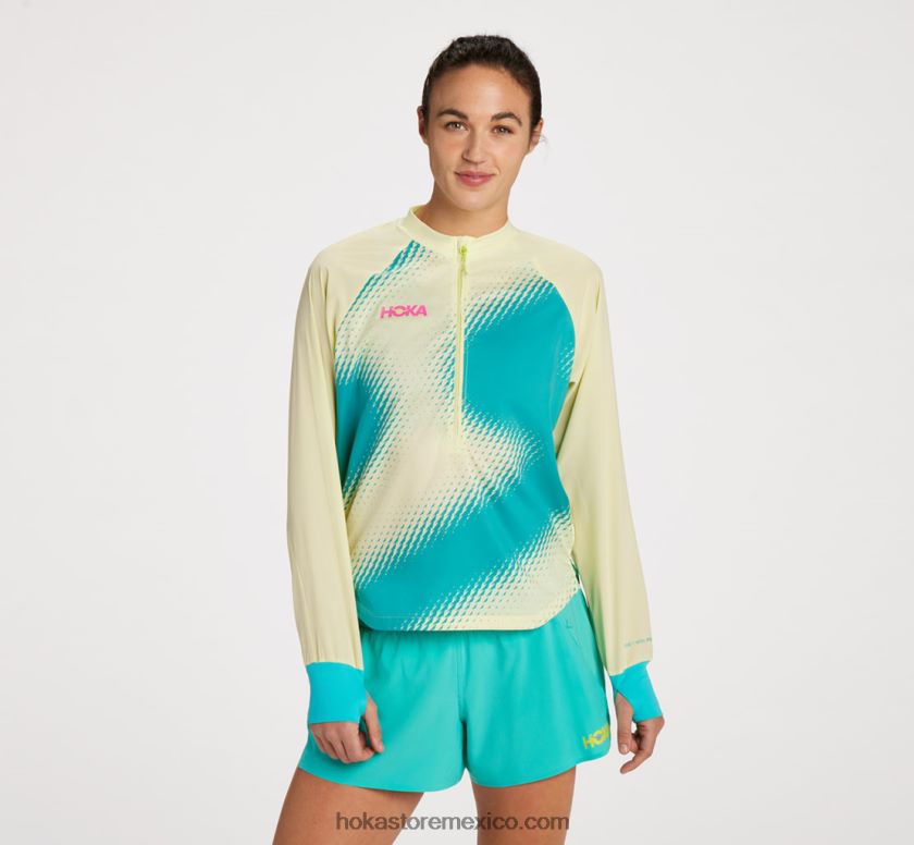 mujer Hoka Cortavientos con 1/2 cremallera 62T0RT372 amarillo dorado