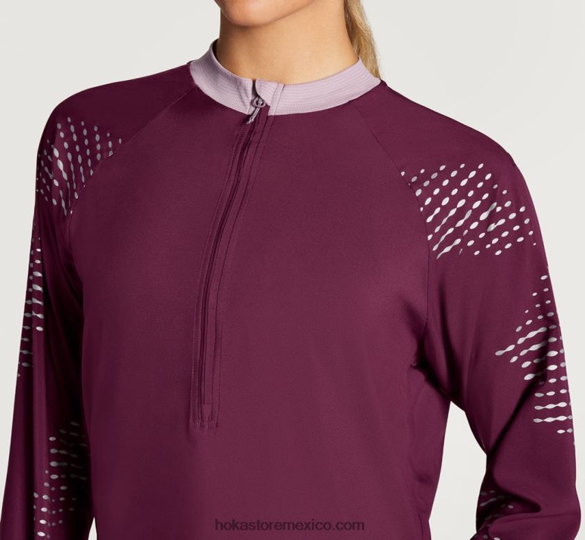 mujer Hoka Cortavientos con 1/2 cremallera 62T0RT376 Vino de uva