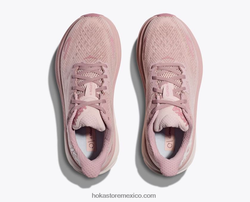 mujer Hoka clifton 9 62T0RT5 látigo malva pálido/melocotón
